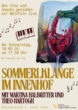 Poster für das Konzert "Sommerklänge im Innenhof", Donnerstag 10. September, 17:30 Uhr, freier Eintritt